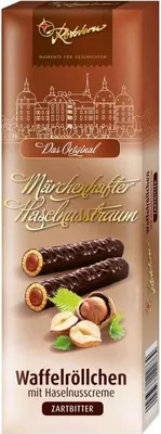 Produktbild von Rotstern 'Märchenhafter Haselnusstraum' Waffelröllchen Zartbitter 125g