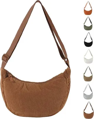 Produktbild von PolkaHome® Halbmondtasche aus Cord, Schultertasche, verstellbare Umhängetasche für Damen