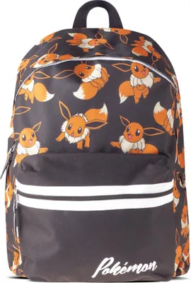 A Pokemon Eevee backpack on a white background.