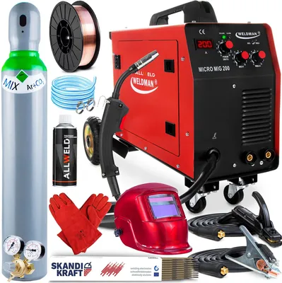 Produktbild von Weldman Micro MIG 200 - 200A Kombi Inverter MIG MAG Schweißgerät Schutzgas und Fülldraht mit Fahrwerk - MMA Schweißen - Set Professional-Plus