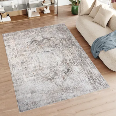 Obrázok produktu pre Koberec Obývacia izba Spálňa Krátky vlas Moderný melted Vintage dizajn Sivá krémová 80 x 150 cm