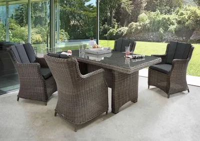 Produktbild von Destiny Sitzgruppe LUNA 4 Sessel + Tisch 165x90x75cm, Polyrattan, vintage grau