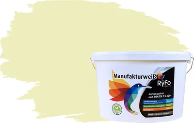 Produktbild von RyFo Colors Bunte Wandfarbe Manufakturweiß Leichtgelb 10l - weitere Grau Farbtöne und Größen erhältlich, Deckkraft Klasse 1, Nassabrieb Klasse 1