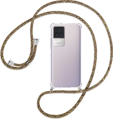 Produktbild von Handykette Backcover-Schutzhülle mit Band (Metall silberfarben) für Xiaomi Poco F4 5G / Redmi K40S  - braun+beige