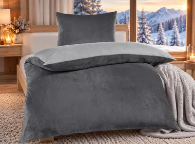 Produktbild von Bettwäsche Winter Flausch Cashmere Touch Uni Wende warm 2 teilig 135x200 mit RV Farbe Silber / Anthrazit