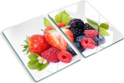 Produktbild von Tulup Glas Herdabdeckplatte - 2x40x52 cm - Glaskeramikkochfeld-Abdeckung Spritzschutz Glasabdeckplatte Kochplattenabdeckung und Schneidebrett - Zweiteilig - Essen & Getränke - Waldfrüchte - Mehrfarbig