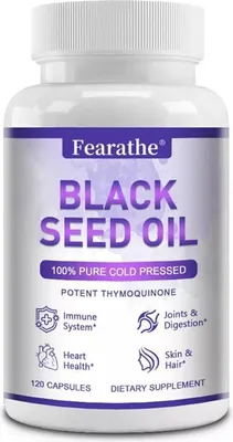 Image de Black Seed Oil 1000mg (120 capsules) Complément alimentaire, cœur, cheveux, ongles, peau, système immunitaire, digestion, articulations