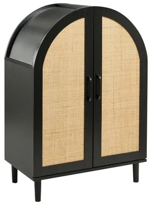 Produktbild von BELIANI Schuhschrank Schwarz MDF-Platte in Holzoptik Geschlossen Schmal 100 cm Hoch mit Rückwand Bogen Boho Design Schuhmöbel für 16 Paar Schuhe