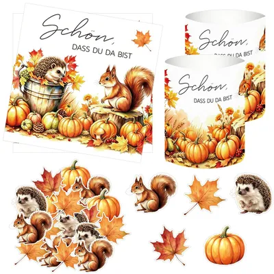 Productafbeelding van Herfst tafeldecoratie set met servetten, windlichten en confetti
