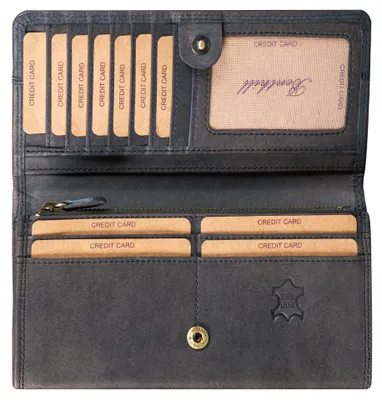 Produktbild von Benthill Damen Geldbörse Echt Leder - Portemonnaie XXL mit RFID Schutz - Vintage Damenbörse Groß mit vielen Kartenfächer