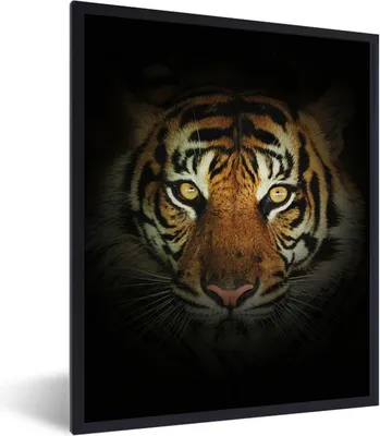 Produktbild von MuchoWow® Gerahmtes Poster Tiger - Licht - Augen 60x80 cm - Poster mit Schwarzem Bilderrahmen Wandposter Rahmen Foto Bilder - Premium - Wanddeko Wohnzimmer