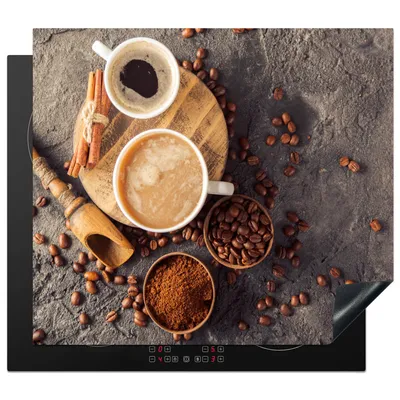 Produktbild von KitchenYeah© Herdabdeckplatte Kaffee - Beton - Kaffeebohnen , 57x51cm, Küche Deko, Glaskeramikkochfeld Herdabdeckung, Abdeckplatte fùr Kochfeld