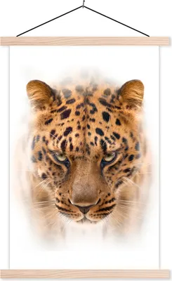 Produktbild von MuchoWow® Textilposter Leopard - Kopf - Weiß 40x60 cm mit holzfarbenen Rahmen - Poster