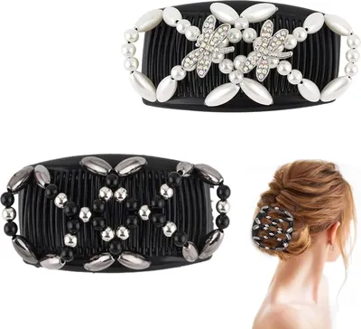 Produktbild von Magischer Haarkamm, 2 Stück, Doppel-Haarspangen für Frauen, magische elastische Haarclips, dehnbare Haarschmuck für Frauen, für verschiedene Frisuren