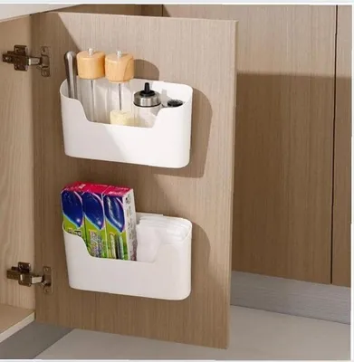 Produktbild von 2 Stück Küchenschranktür-Aufbewahrungsbox,Selbstklebendes Wandmontierte Aufbewahrungsbox, Schrank/Badezimmer/Kühlschrank ，23.4*6.8*10.8cm
