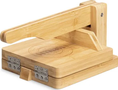 Produktbild von Navaris Tortilla Presse aus Bambus Ø25cm - Taco Maker Tacopresse - für hausgemachte Roti Naan Wraps Quesadilla Pita - manuelle Teig Press Maschine