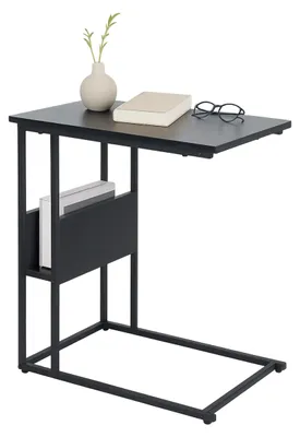Beistelltisch U-Form, 60x55x36 cm, Schwarz, mit Ablagefach