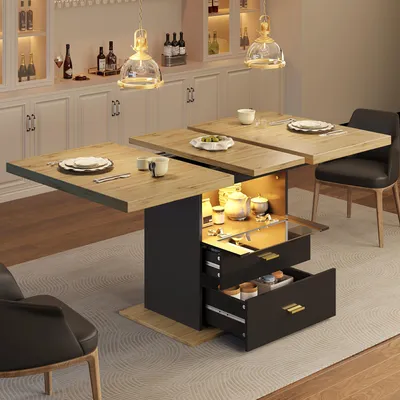 Image de MODFU Table de Cuisine Extensible - Plateau MDF Effet Bois et Pieds Métal Croisés, Table Rectangulaire pour 4-6 Personnes 110-140x80x75 cm, Naturel