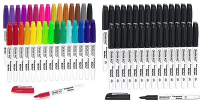 Produktbild von Permanent Marker Set 60 Stück (30 Schwarz + 30 Bunt) Feine Spitze Wasserfest