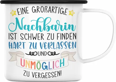 Produktbild von Trendation - Abschiedsgeschenk Abschied Beste Nachbarin Emaille Tasse Geschenk Geburtstag Freundin Lieblings Nachbarin Geschenkidee Weltliebste Nachbarin (Schwarz)