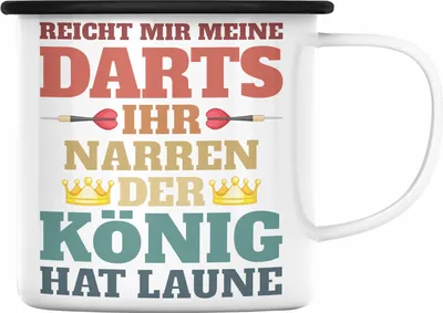 Produktbild von Trendation - Dart Emaille Tasse Dartpfeil Reicht Mir Meine Darts Spruch Männer Dart-Spieler Geschenkidee (Schwarz)