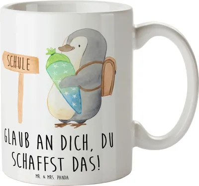 Produktbild von Mr. & Mrs. Panda Tasse Schulanfang Glaube - Weiß - Geschenk, Schulstarter, kaffeebecher bedruckt, Hoffnung, Becher, Glücksbringer, Motivation, Vertrauem, Schulkinder