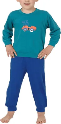 Produktbild von Jungen Kleinkinder Schlafanzug Pyjama mit Bündchen und Auto als Motiv - 53516 ; türkis , 104