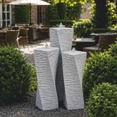Produktbild von Casa Padrino Garten Deko Säulenbrunnen 3er Set Grau H. 120 cm - Garten Accessoires - Terrassen Accessoires