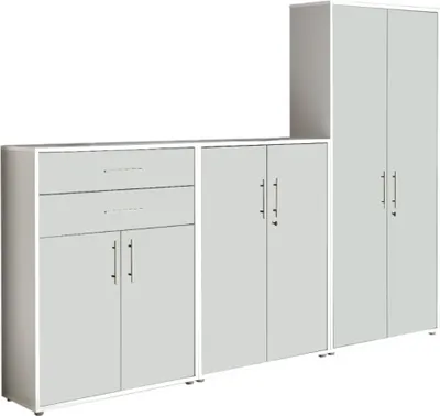 Produktbild von Aktenschrank TABOR 55 in weiß / weiß matt, Schrankwand, Büroschrank, abschließbar, Metallgriffe