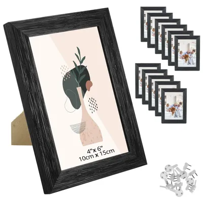 Productafbeelding van 12-delige fotolijst set 10x15cm Zwart - Voor wand- en tafeldisplay