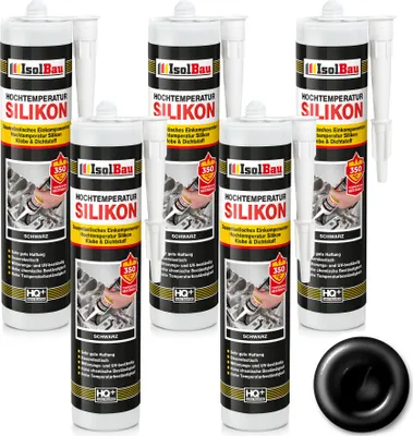 Produktbild von Isolbau Hochtemperatur Silikon, 5 x 300 ml Dichtmasse, Dichtstoff, Reparatur & Füllung von Rissen in Kaminen & Öfen, hochtemperaturbeständig bis + 350 °C