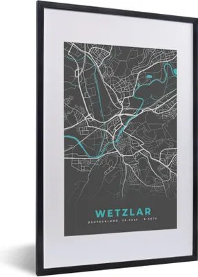 Produktbild von MuchoWow® Gerahmtes Poster Blau - Deutschland - Karte - Stadtplan - Wetzlar 40x60 cm - Poster mit Schwarzem Bilderrahmen Wandposter Rahmen Foto Bilder - Poster in Rahmen