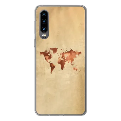 Produktbild von MuchoWow® Handyhülle Schutzhülle Hülle für Huawei P30 Weltkarte - Herz - Braun Silikon Softcase Handy Hülle - Kartenbesitzer