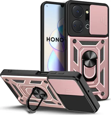 Produktbild von Hülle für Honor X7a mit Ring Ständer Halter Dia Kameraschutz TPU PC Hybrid Handyhülle Roségold
