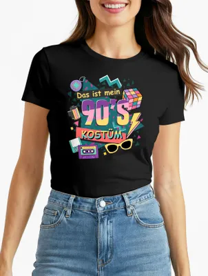 Produktbild von Damen T-Shirt Das ist mein 90s Kostüm 90er Neunziger Fasching Karneval Mottoparty Slim Fit Moonworks®