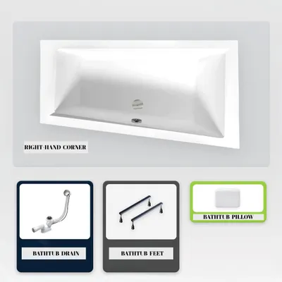 Produktbild von Asymmetrische Badewanne - 150 x 85 cm - Links - ohne Verkleidung - mit Füßen - Kopfstütze - Ablaufgarnitur Chrom - INTIMA
