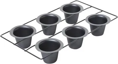Obrázek produktu pro Hliníková forma na popovery se 6 důlky, vyrobená z odolné hliníkované oceli s nepřilnavým povrchem, ideální na yorkshirské pudinky, muffiny a popovery.