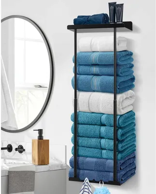 Produktbild von Handtuchhalter für Badezimmer – Wandregal-Organizer – Platzsparend – Bohrfreie Montage – Verstellbar von 38 bis 75 cm – Schwarz