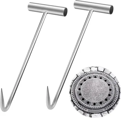 Produktbild von 2er-Set Schachtdeckelhaken aus Edelstahl 30 cm, T-Griff, Hebehaken für Kanaldeckel & Rolltore