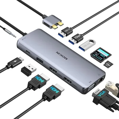 Obrázok produktu pre MOKiN Dokovacia stanica pre MacBook Air/Pro, adaptér s dvojitým výstupom HDMI a portom USB-C