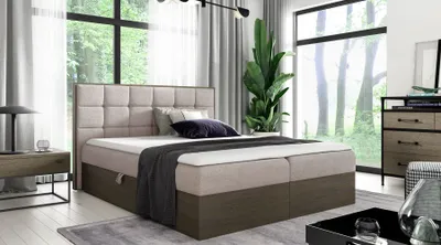 Produktbild von Kontinentales Bett 160x200 CHANTELLE 1 - dunkle Eiche / Beige + GRATIS Matratzenauflage