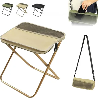Produktbild von Tragbarer Faltbarer Rucksackhocker für Camping, kleine Klapphocker für Erwachsene, leichte Mini-Taschen-Klapp-Teleskopstühle für Angeln, Reisen, Wandern, Garten,L（Beige）