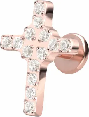 Produktbild von Ohrpiercing, Nasenpiercing Titan Labret mit Innengewinde KRISTALLKREUZ RoséGold Stablänge: 10mm | Stabstärke: 1,2mm