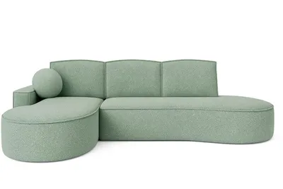 Zdjęcie produktu dla Sofello – nowoczesna sofa narozna o zaokraglonych ksztaltach MOLLY o zaokraglonych ksztaltach z turkusowym splotem – modny, zaokraglony ksztalt! (z funkcja spania) powierzchnia spania: 140 x 207 cm