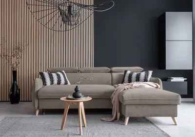 Produktbild von MIUFORM Sweet Harmony - Ecksofa mit Bettfunktion und Bettkasten L-FORM RECHTS - 228x162cm - Velours Dunkelbeige - Sofa Schlafsofa Couch