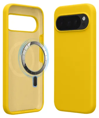 Produktbild von kwmobile Hülle kompatibel mit Google Pixel 10 / Pixel 10 Pro Hülle - magnetisches Silikon Case kompatibel mit MagSafe - Cover gummiert Strahlend Gelb