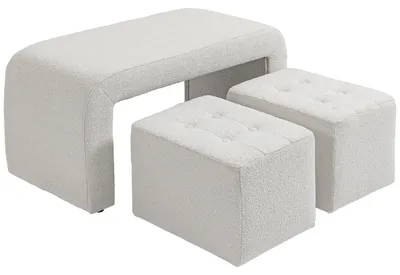Produktbild von HOMCOM Fußhocker 3 tlg.,Sitzhocker, Ottomane mit 3 Hockern, Fußstütze, Weiß