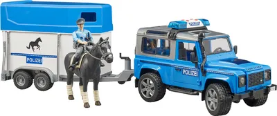 Zdjęcie produktu dla Bruder 02588 - Pojazd policyjny Land Rover Defender, koń i policjant