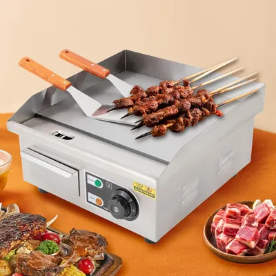 Produktbild von 2000W 220V Kommerzielle Elektrische Grillplatte, Edelstahl Grill mit Schaufeln und Ölbürsten