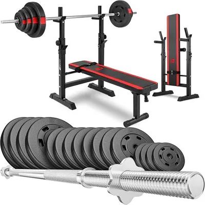 Immagine prodotto di Set di manubri da 39 kg a 99 kg - Panca pieghevole con pesi, supporto regolabile per bilanciere, panca per esercizi di distensione su panca, panca fitness stabile, capacità di carico massima di 270 kg
